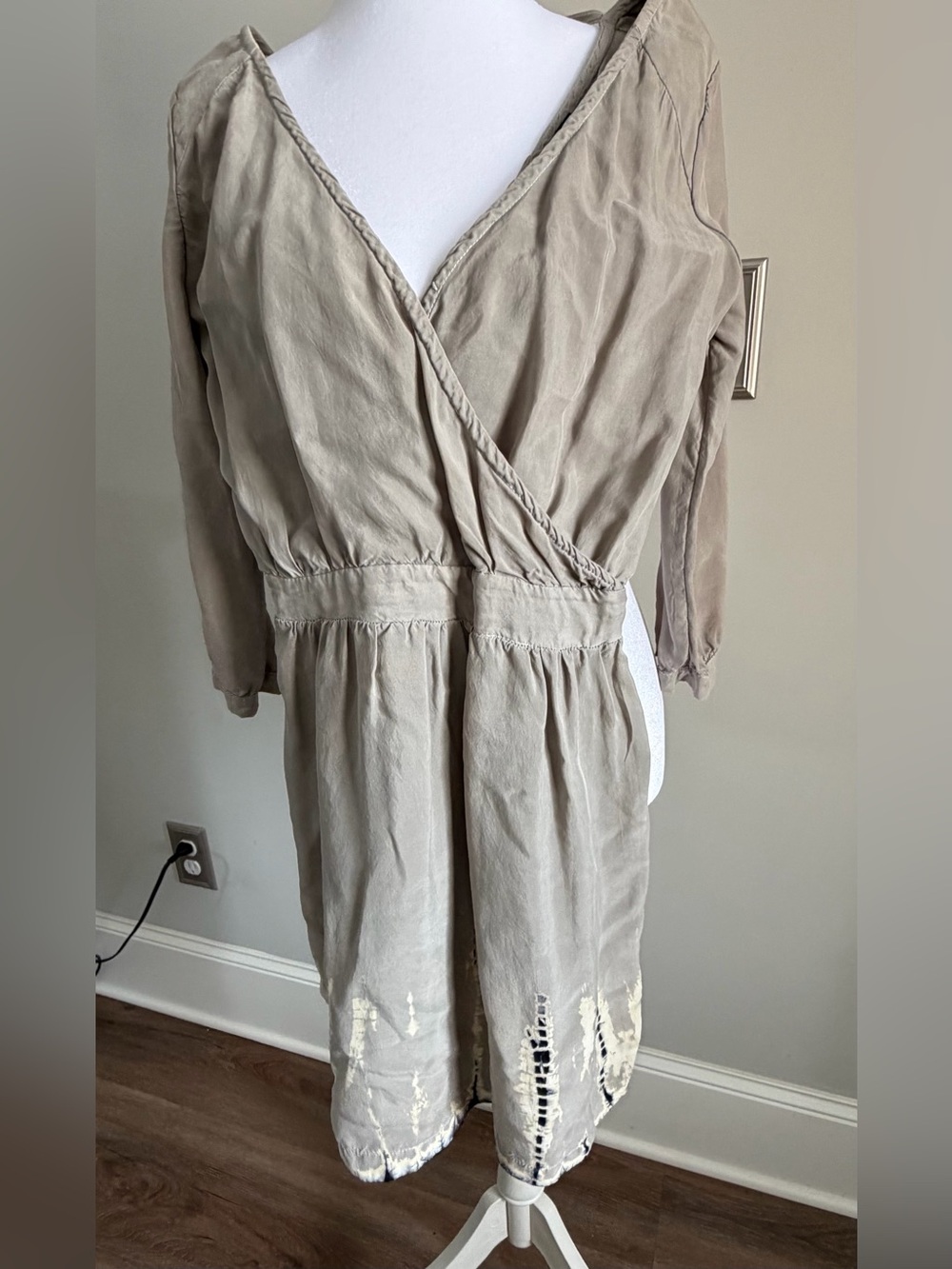 Gypsy 05 open back Taupe Wrap-Style Long Sleeve Dress